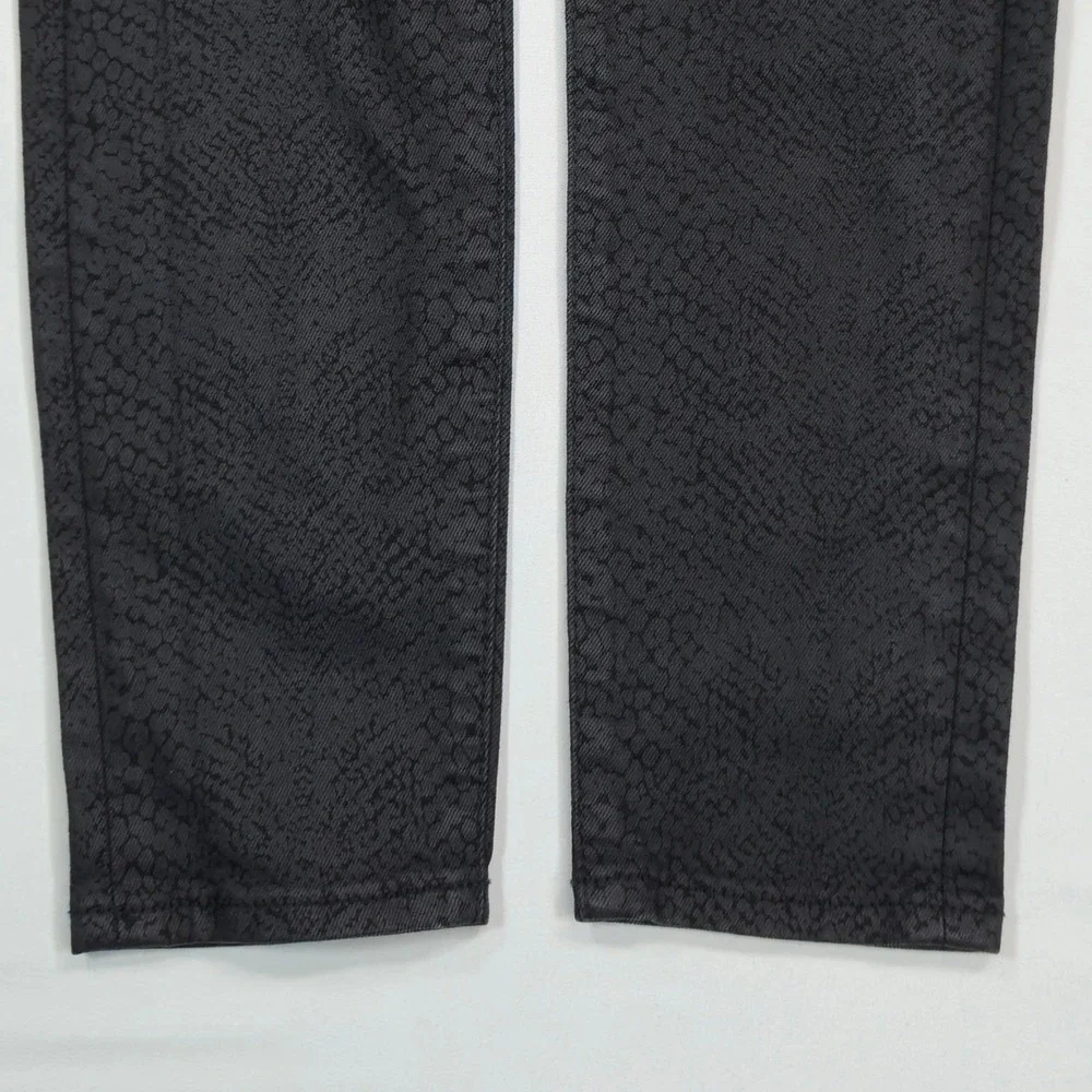 Banana Republic Premium Denim Womens 27L Mid-Rise Skinny Jeans Black Snake Print